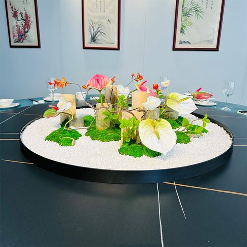 酒店大圆桌子摆花餐桌转盘中间摆件餐厅饭店包间桌面装Z饰沙盘景