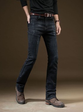 21秋冬新款男微喇叭牛仔裤 韩版潮弹力修身黑色男喇叭牛仔长裤 男