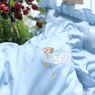 儿童纯棉枕套A类60m支长绒棉刺绣全棉枕芯套荷叶边女孩枕头套30*5