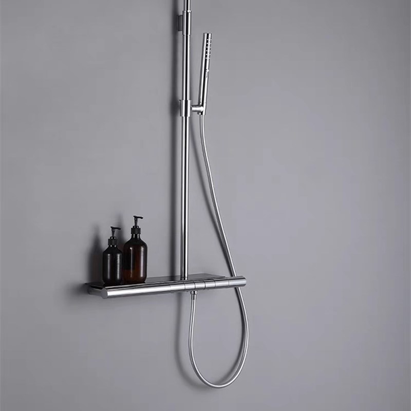 淋浴花洒沄雨套装一孔多出静雨手持恒温置物台全铜极简.按键款花