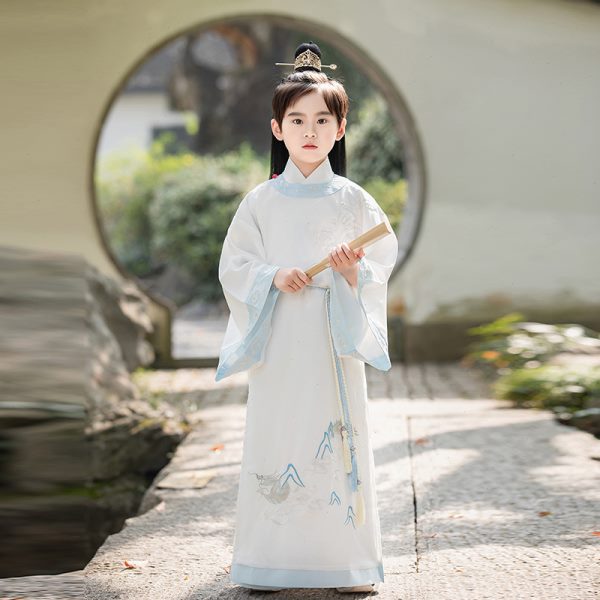 汉服男款儿童夏装古装演出服李白杜甫走秀男款唐装国学服夏季图片