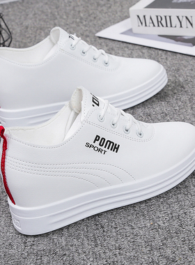 春季新款内增高小白鞋2021女学生坡跟跑步厚底运动黑色鞋带休闲鞋