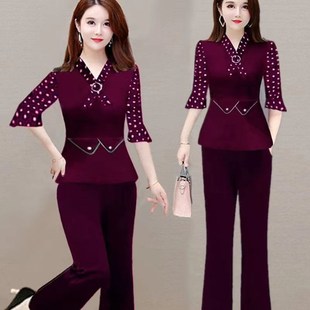 高档美腰遮肚子显瘦时尚 新款 套装 中年女士大码 妈妈装 短袖 2023夏装