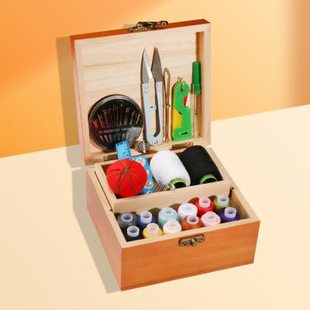 缝衣工具大 实木复古针线盒高级家用实用针线包高质量缝纫针线套装