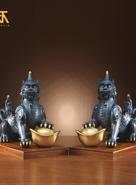 纯铜貔貅摆件一对元宝貔恘皮丘家用客厅店铺装饰办公室家居饰品