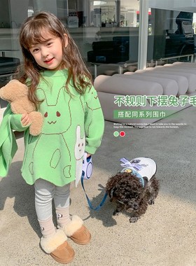 沫沫家童装女童毛衣裙儿童2022冬季新款针织毛衣宝宝中长款裙子小