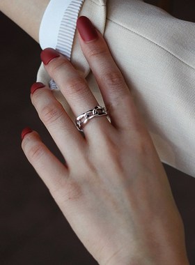 纯银链条戒指女轻奢小众高级感开口指环简约个性潮人可调节食指戒