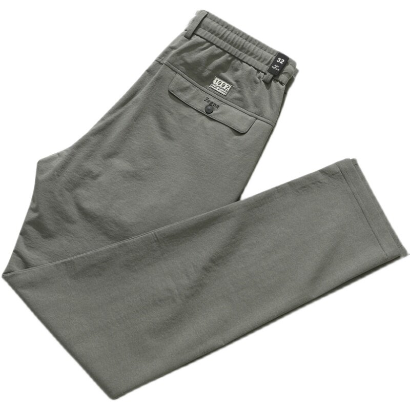 绿色卡其黑色夏装直筒高弹运动休闲E裤宽松长裤中老年男士裤子卫