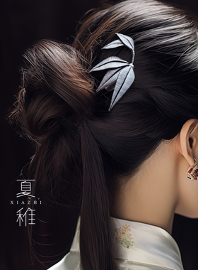 夏稚非遗缠花发簪diy材料包新中式水墨竹叶簪子成品古风汉服发饰