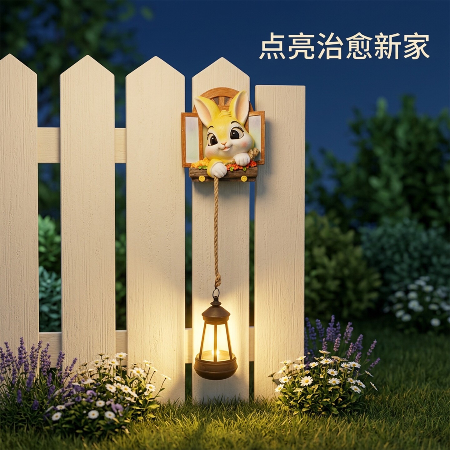 太阳能花窗兔子树脂夜灯庭院