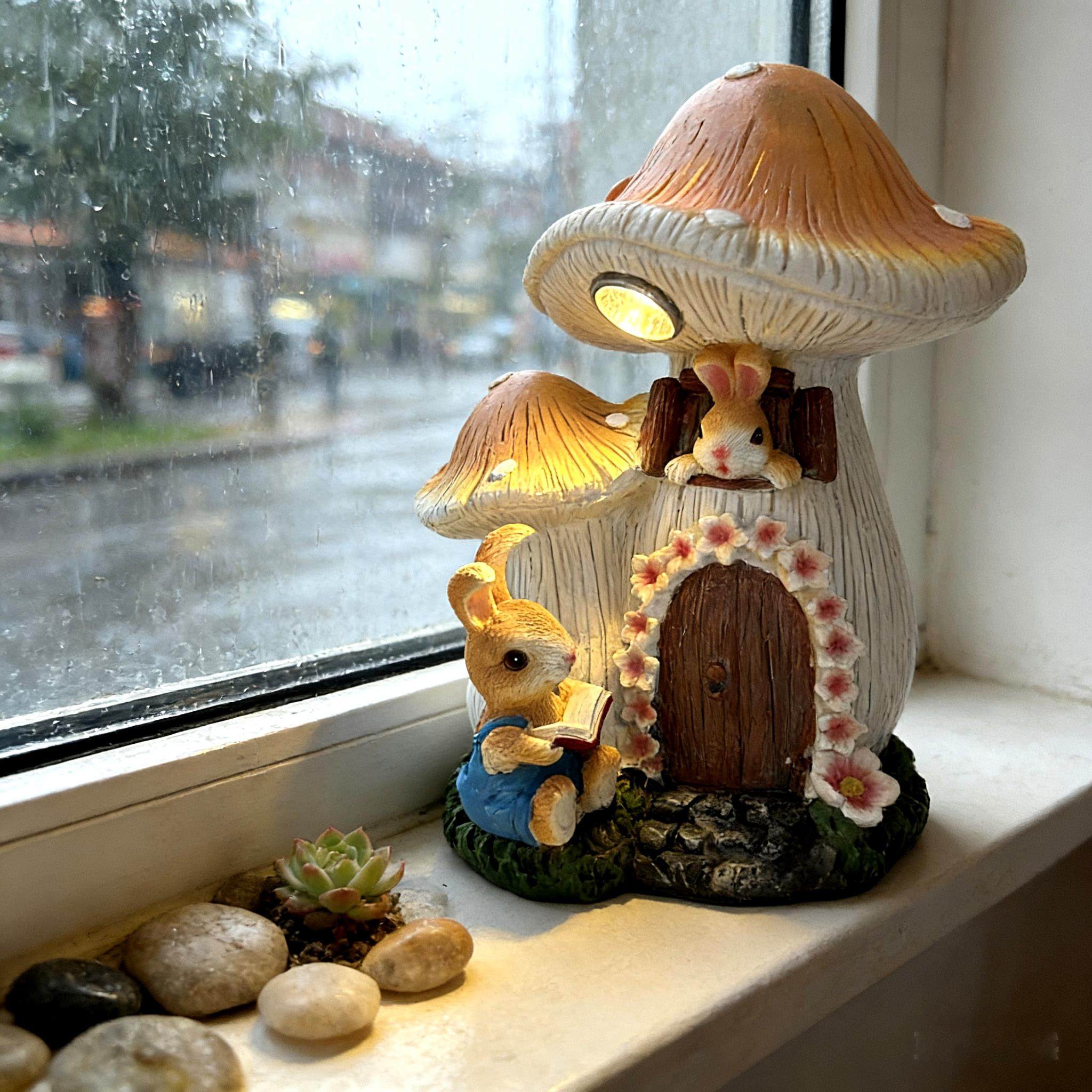 户外庭院看书兔子黄色蘑菇灯太阳能幼儿园摆件阳台布置造景摆件,家居饰品,户外/庭院摆件,淘宝优惠券,粉丝福利购,淘宝优惠卷
