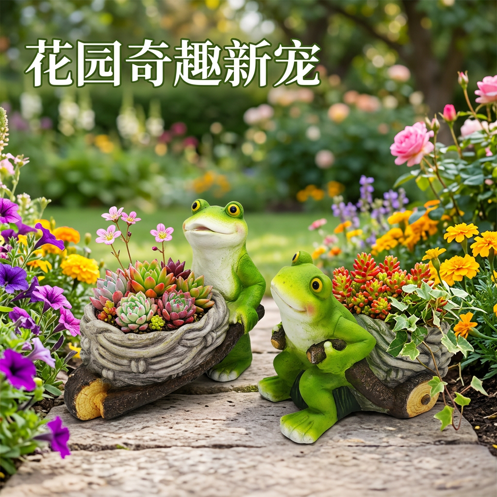 卡通青蛙造型花盆氧化镁材质透气盆阳台花园小景摆件田园风绿植盆