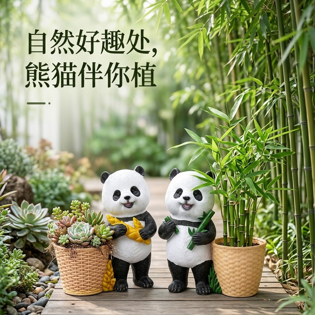 优伲嘉熊猫造型可爱花盆摆件
