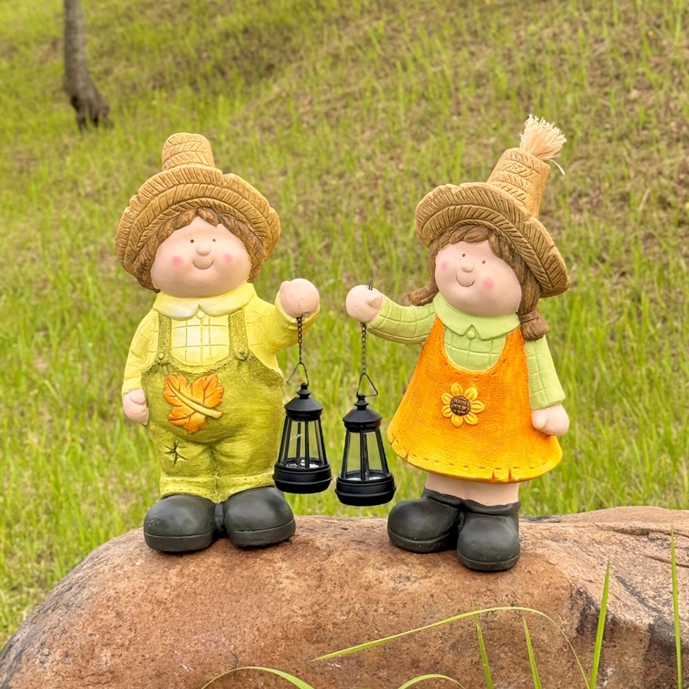 男孩女孩草帽娃娃提灯太阳能户外庭院花园阳台幼儿园造景装饰品,家居饰品,户外/庭院摆件,淘宝优惠券,粉丝福利购,淘宝优惠卷