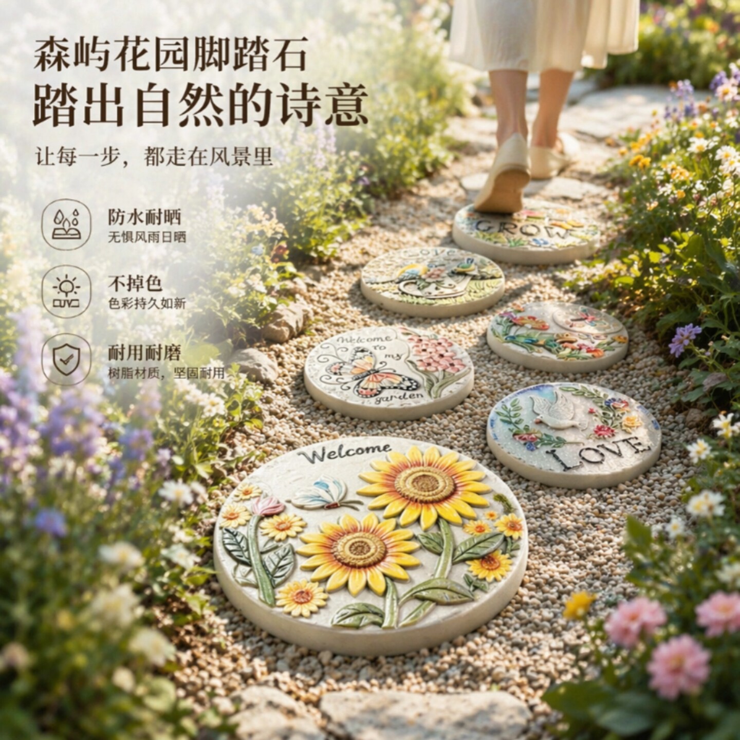 新款庭院草坪浮雕油画风脚踏石