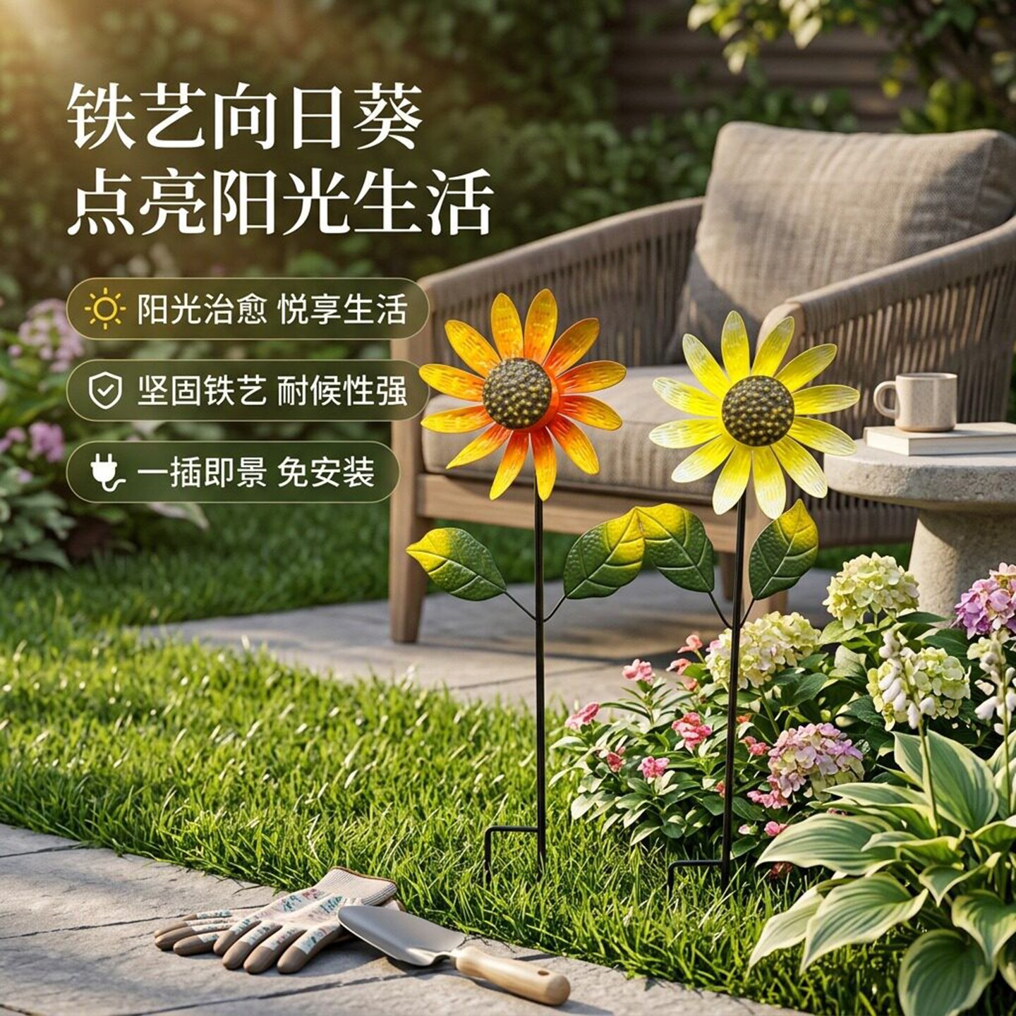 户外庭院铁艺向日葵插地摆件