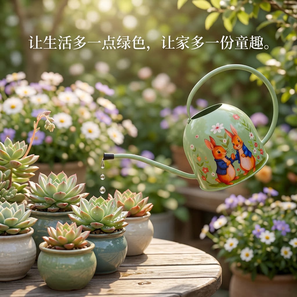 高颜值法式绿色长嘴浇水壶家用花卉多肉园艺洒水壶大容量浇花工具