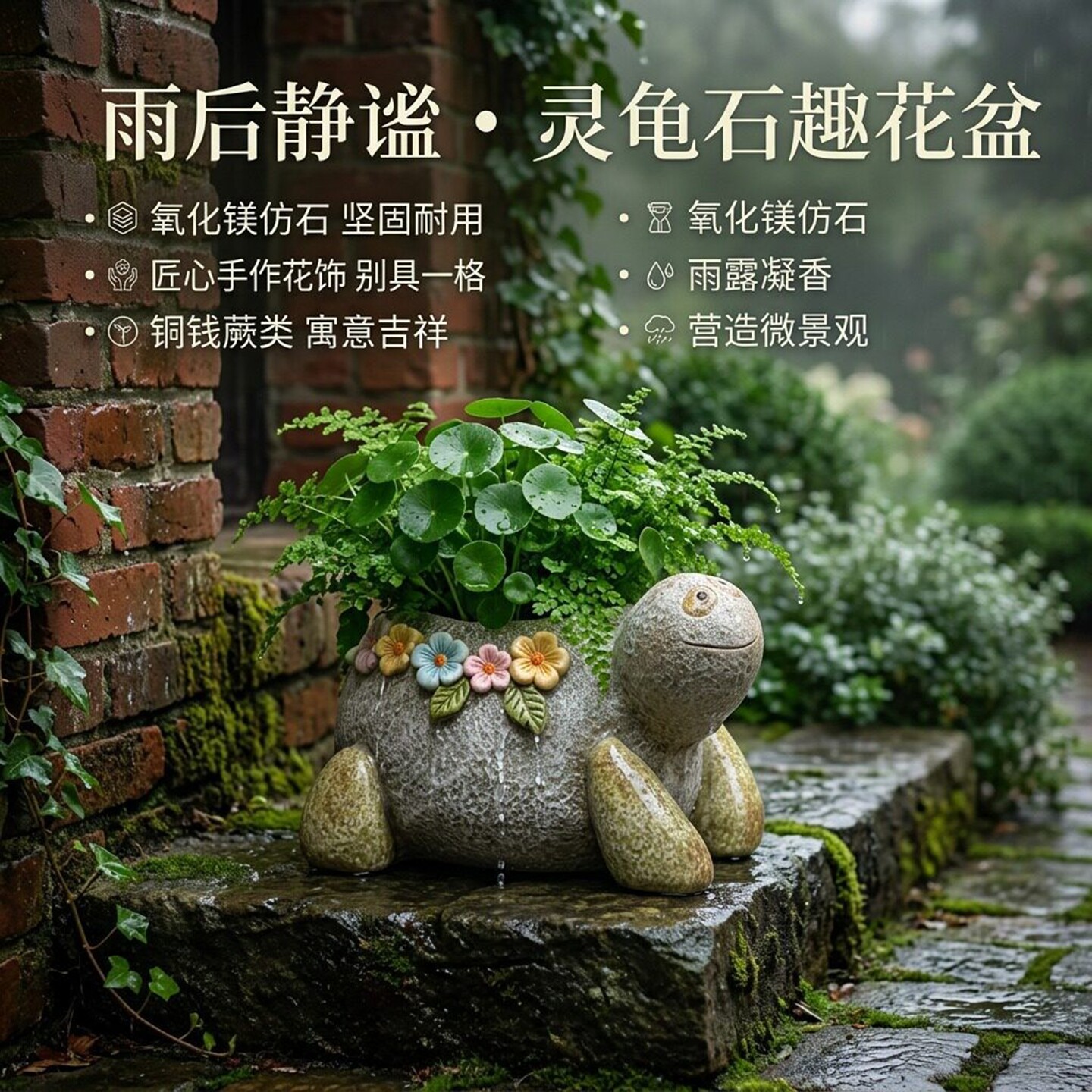做旧鹅卵石仿真石头鸭子乌龟花盆创意庭院花园装饰绿植花盆摆件