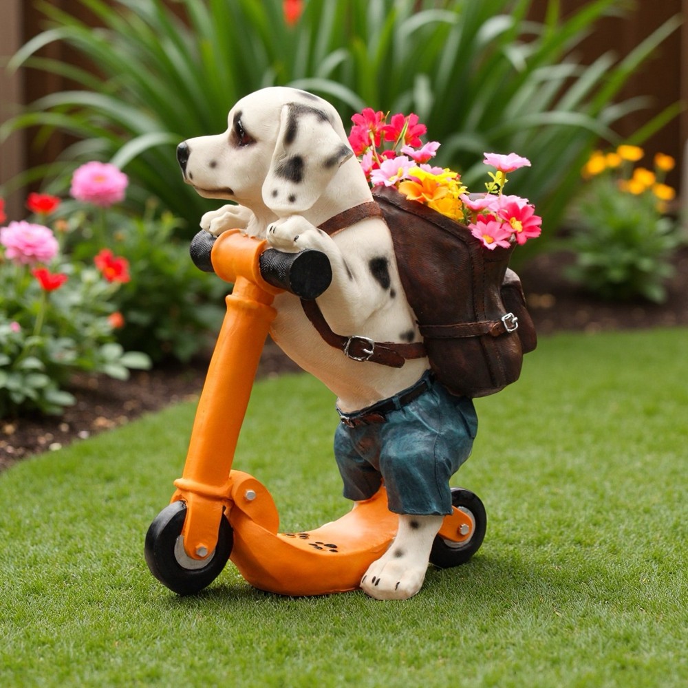 卡通骑滑板斑点狗背花篮小口径花盆装饰品摆件户外花园庭院工艺品,家居饰品,户外/庭院摆件,淘宝优惠券,粉丝福利购,淘宝优惠卷