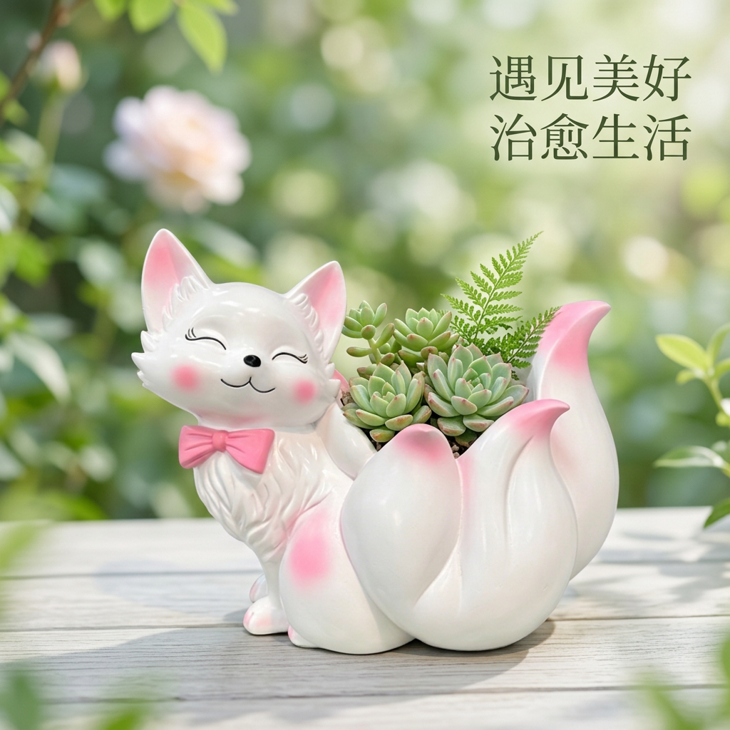 九尾狐创意花盆绿植盆栽花园庭院布置院子草坪装饰动物造型摆件