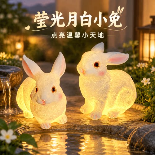 优伲嘉太阳能防水白兔落地摆件