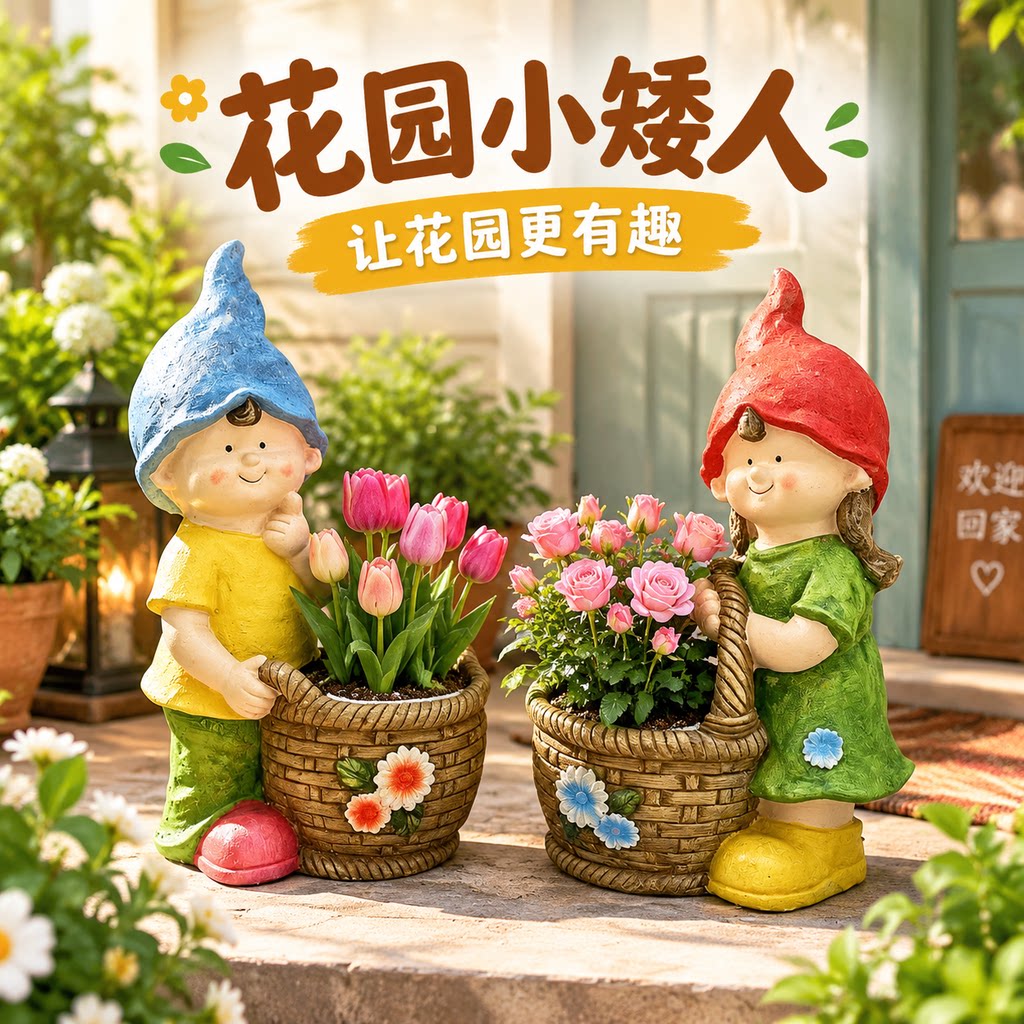 户外花盆高档可爱个性提篮造型花园庭院阳台造景氧化镁花盆摆件