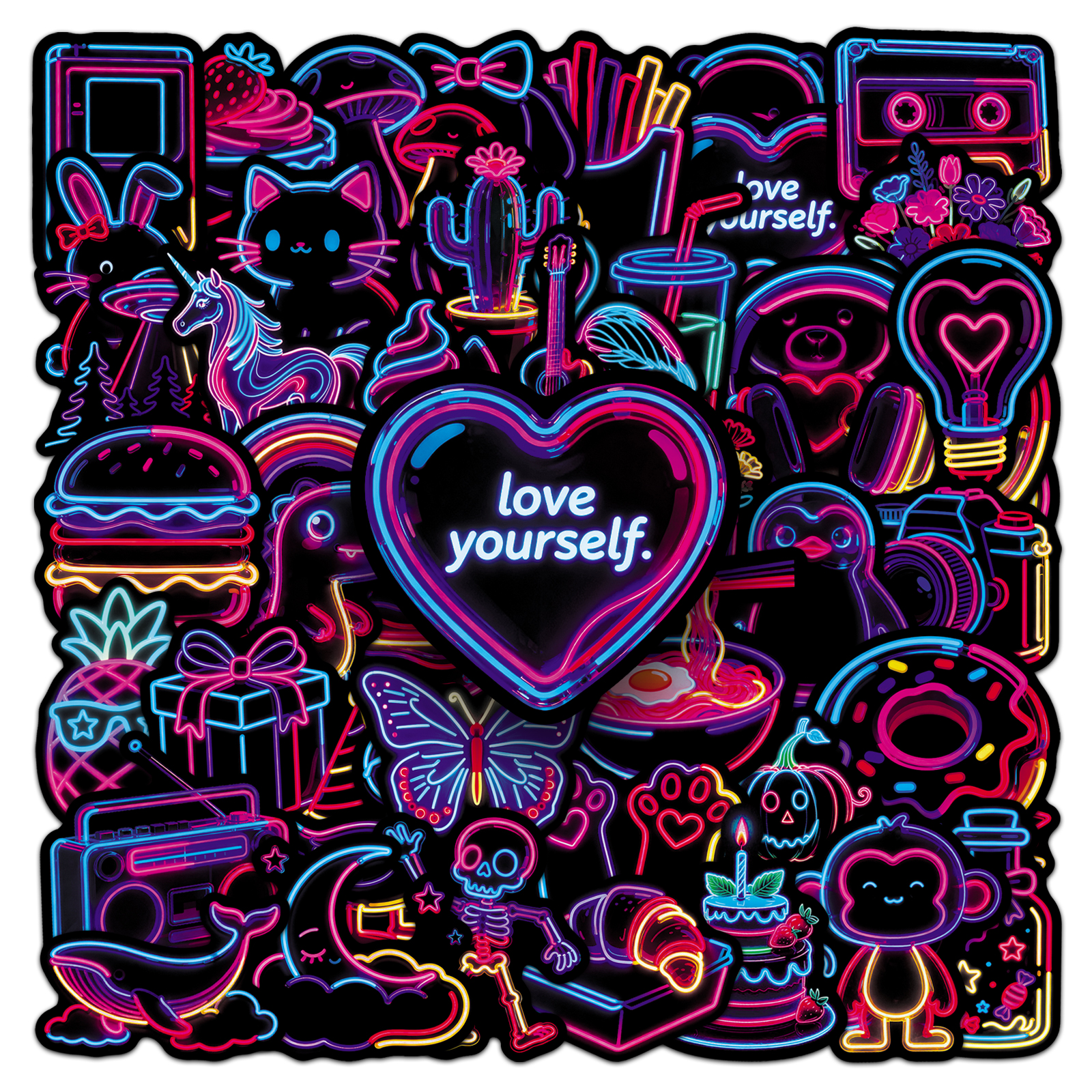 100张ins风可爱霓虹卡通个性装饰创意贴纸充电宝电脑桌自行车贴纸