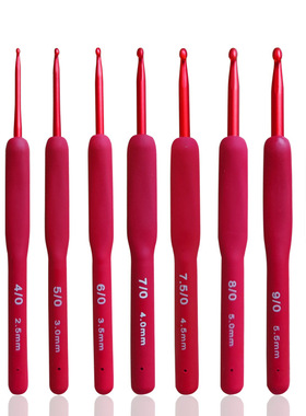 新款编织工具套装 单头TPR红色柄硅胶钩针 红色柄单头钩针