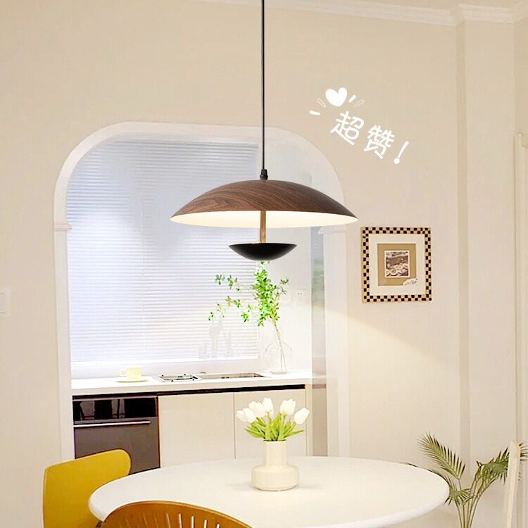 餐厅吊灯简约新中式胡桃木纹复古单头led卧室床头灯饭厅吧台灯具