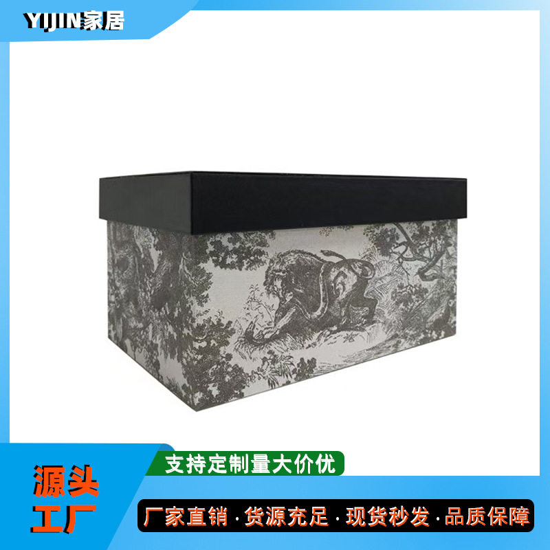 新款木质布艺黑灰动物图纹收纳盒衣帽间衣物分类箱家居储物装饰品