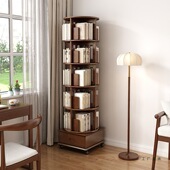 旋转书架360度书柜实木儿童移动带轮客厅网红卧室创意转角置物架