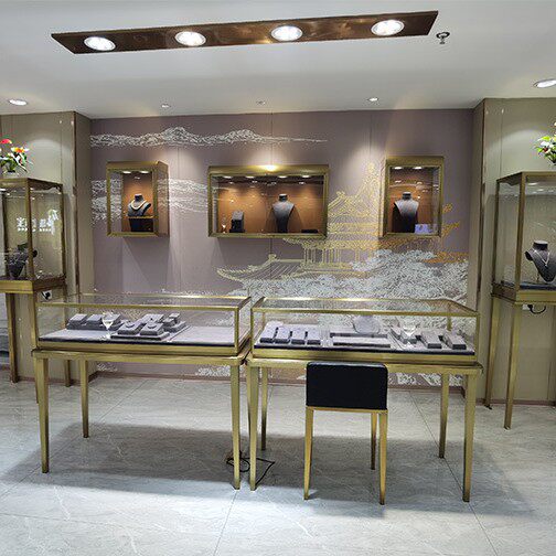 精品珠宝展柜银饰柜台不锈钢电镀玉器展示柜厂家直销展厅专用货柜