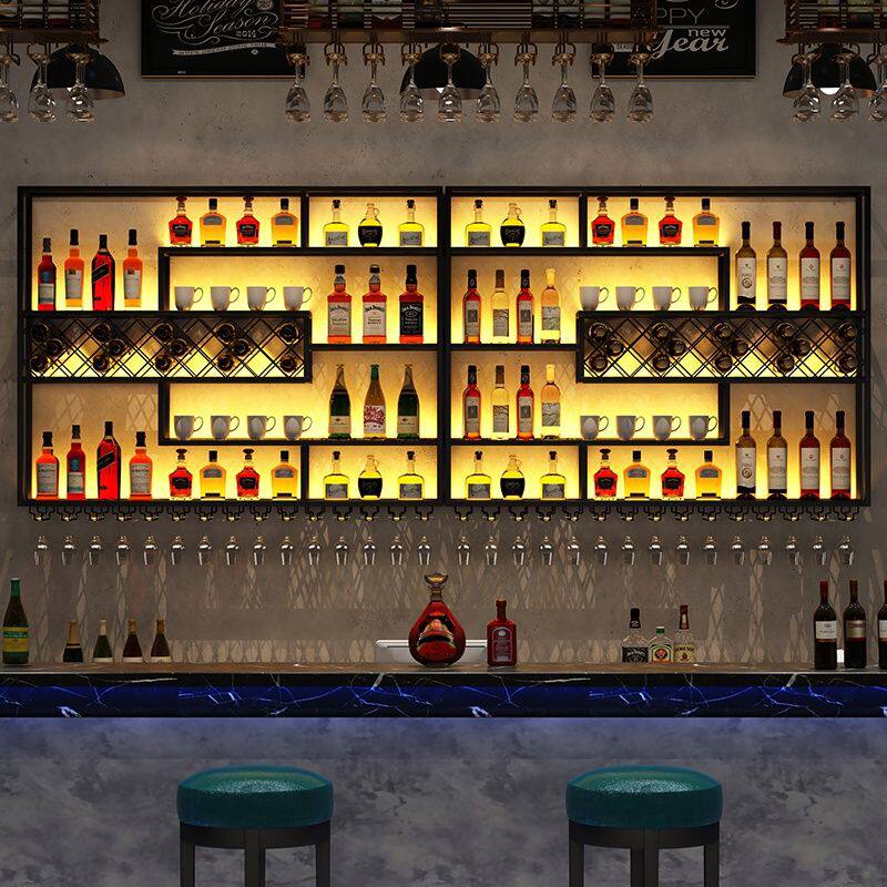 餐厅墙上酒柜壁挂吧台酒架置物架靠墙展示柜发光红酒架铁艺挂式