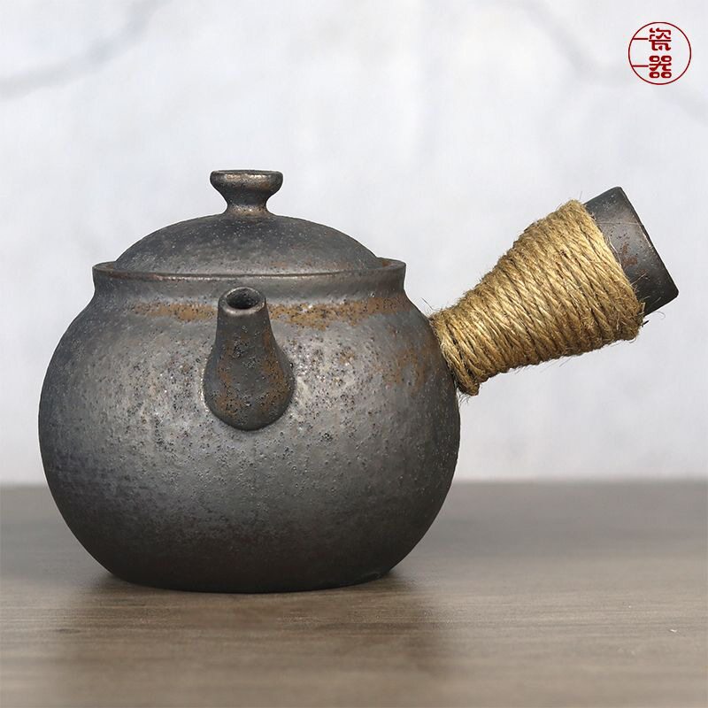 粗陶侧把干烧壶窑变煮茶泡茶壶日式陶瓷大容量烧水壶可明火办公室