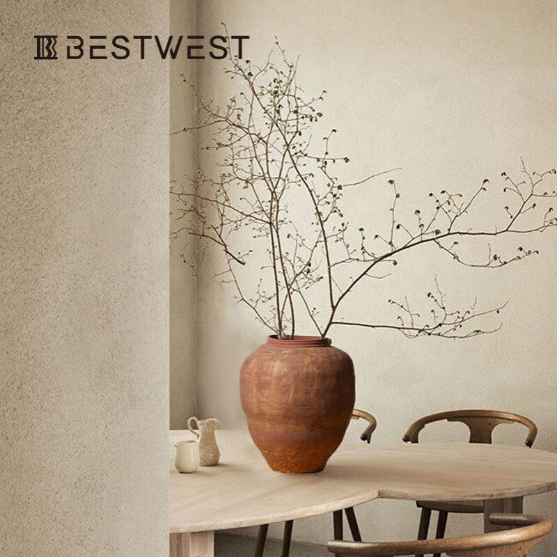 Best west 砖红色粗陶复古做旧陶瓷花瓶摆件高档样板间装饰品花盆