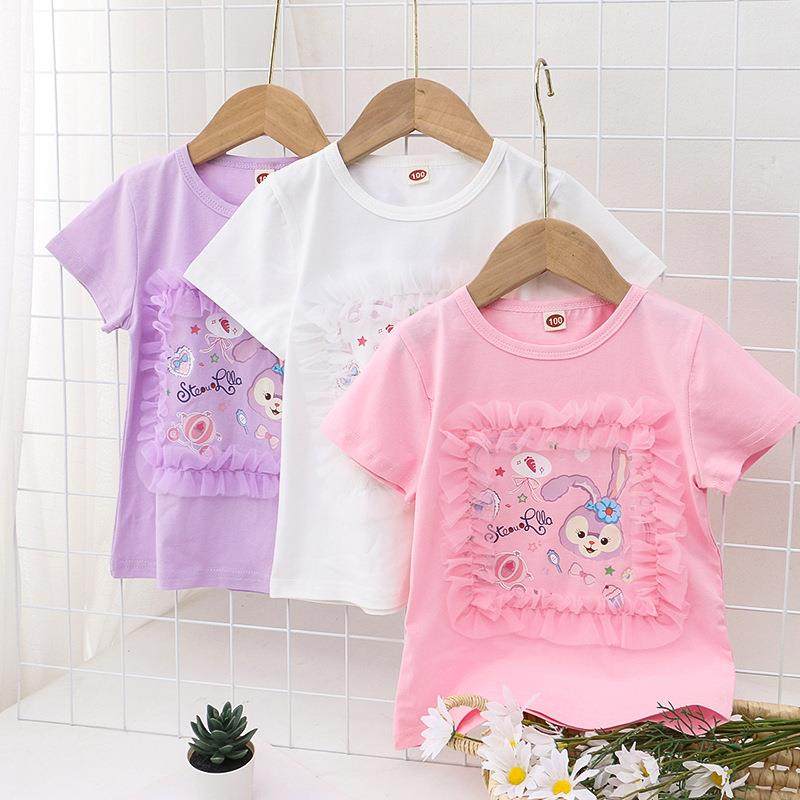 女童短袖T恤夏季新款中小童纯棉体恤衫小孩兔子公主衣服透气薄款t