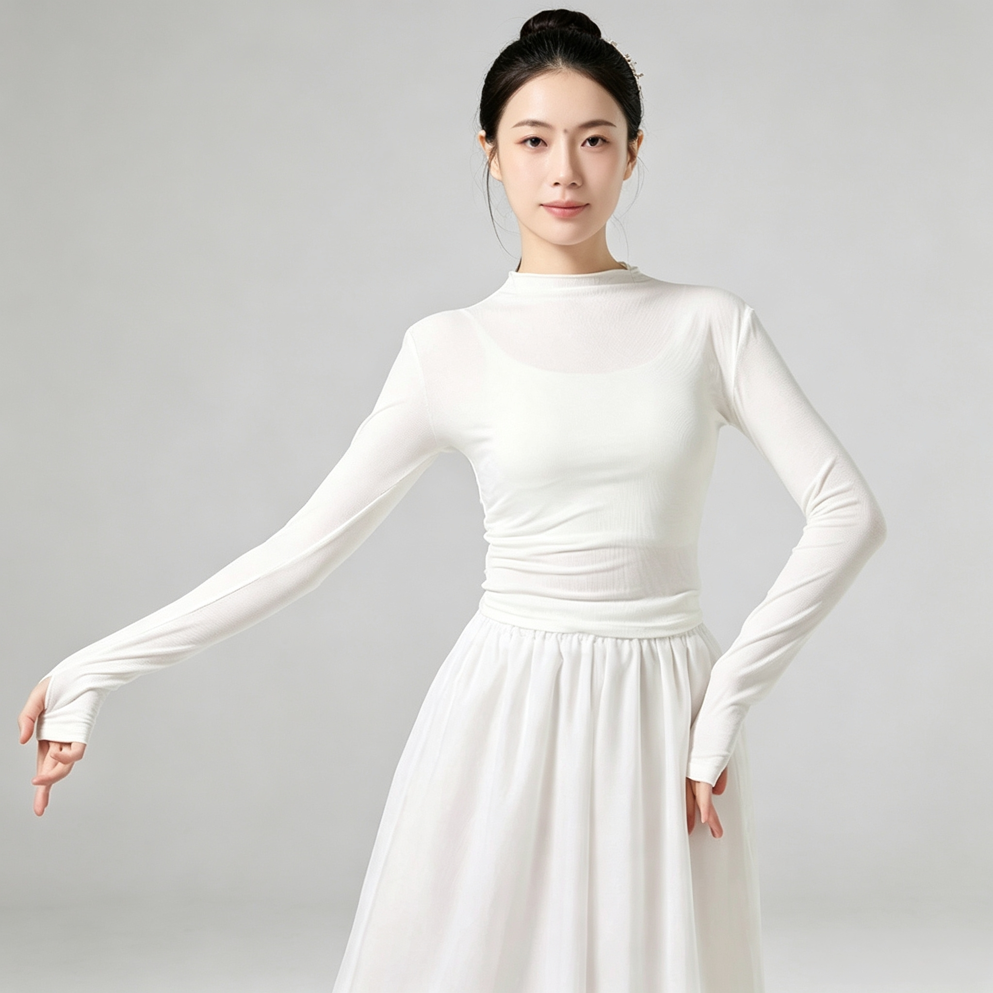大梦归白色古典舞形体练功服日常可穿上衣现代舞长袖舞蹈服演出服