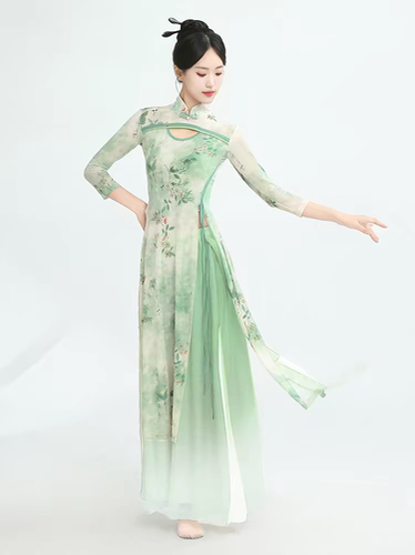 夜泊秦淮舞蹈服装中国风古典舞弹力旗袍套装立春入画江南演出服女