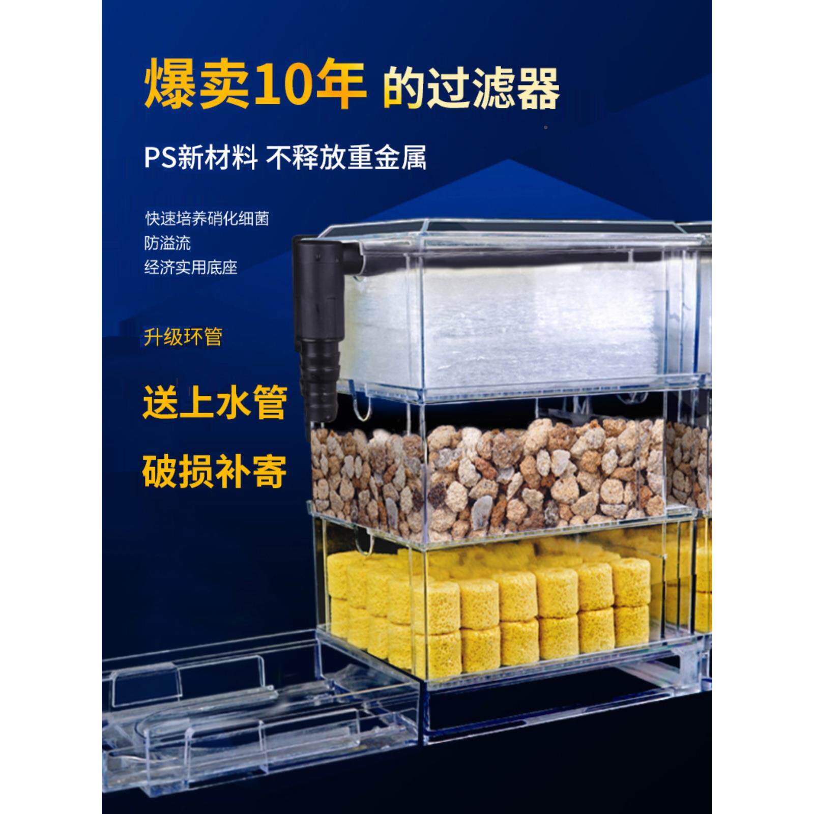净鱼缸过滤器滴流盒经典款亚克过力滤上过滤槽透ldq明滤盒盒子增