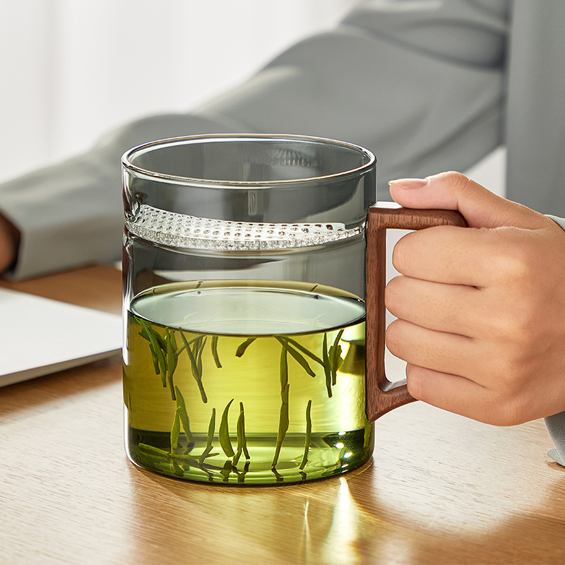 茶杯大容量玻璃杯水杯泡茶月牙杯茶水L分离男士喝水过滤杯绿茶