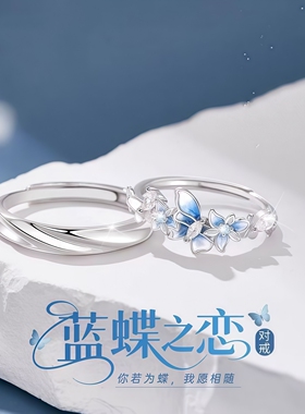 蓝蝶之恋情侣戒指高级感对戒小众