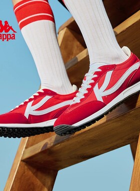 Kappa女鞋红色德训鞋女款2025新款秋季复古板鞋小白鞋运动鞋子女