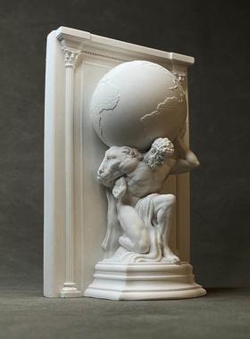 大力神举地球人物雕塑石膏像扩香石书架书靠艺术桌面酒柜装饰摆饰