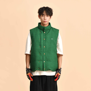 HalfwayHouse2025春季 日系立领按扣立体剪裁休闲羽绒服马甲男 新款