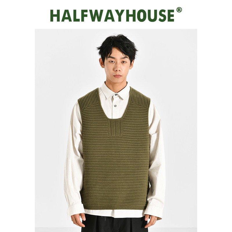 【叠穿引力】HalfwayHouse25年秋款复古毛衣马甲套头休闲羊毛背心