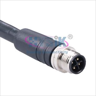 电源设备防水连接器M12 3芯4芯针型孔型带线一体S型航空插头