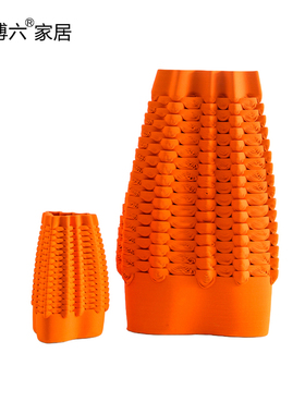 3D打印蜂窝状橙色陶瓷花瓶装饰品摆件简约样板P房电视柜玄关插花