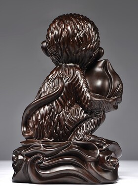 黑檀木雕猴子摆件三合十二生肖猴木头猴家居客厅办W公室装饰工艺