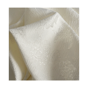 高档白色暗纹提花绸缎复古风旗袍马面连衣裙头汉服装印花布料面料