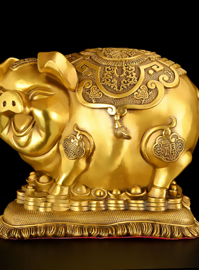 速发铜猪摆件黄铜存钱p罐乔迁新居装饰工艺品大Q号十二生肖客厅玄